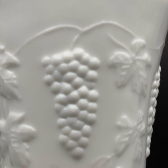 Vintage Indiana Glass Milk Glass Harvest Grape Pedestal Vase 9" White Embossed - Picture 3 of 6